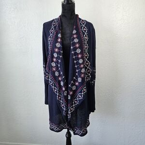 Sz XL Knox Rose Aztec Native Waffle Weave Long Jacket Cardigan Boho Embroidered